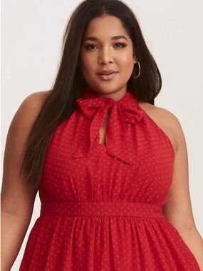 Retro Chic Red Tie-Neck Midi Dress